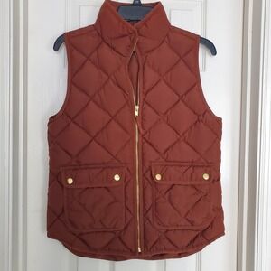 New J.Crew Excursion Quilted Puffer Vest Rust Brown Down Fill Small Womens